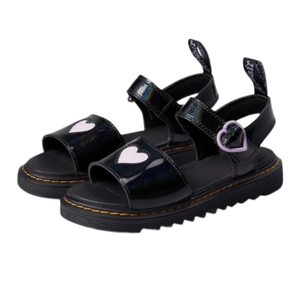 Dr. Martens “Marlowe Hearts” Patent Black Mary Jane Sandals - Girl’s Size 2 - Picture 3 of 11
